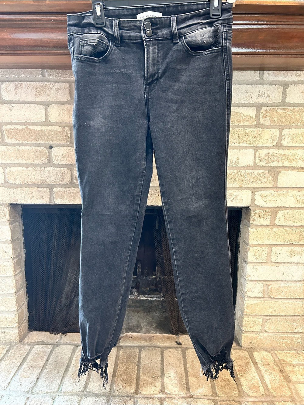Flying Monkey Black Skinny Jeans with Frayed Hem EUC